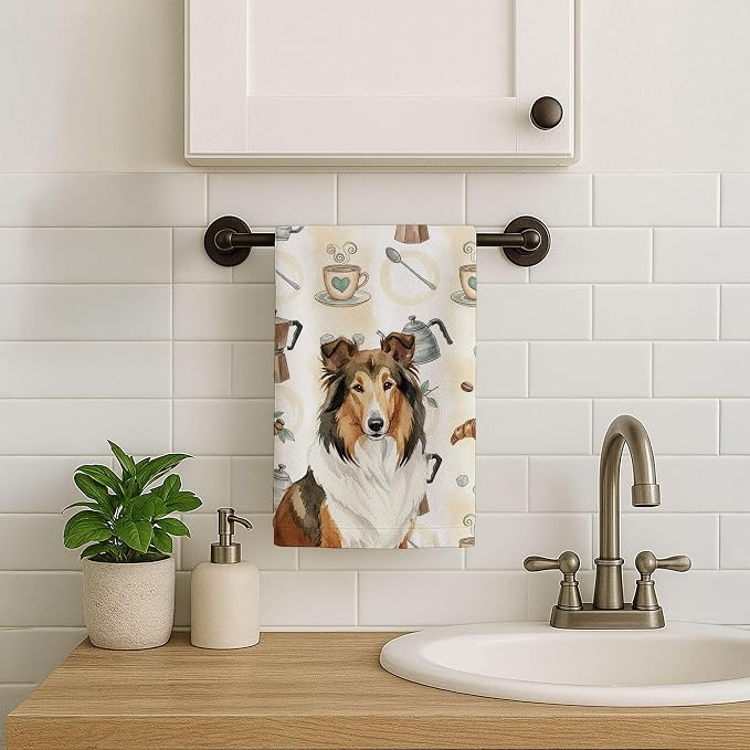 Caroline's Treasures Sable Collie Coffee Bar Kitchen Towel Velour Plush Front - Image 7