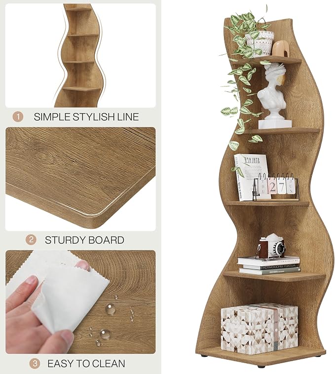 Tribesigns Corner Shelf, Modern 5-Tier Wall Corner Bookshelf, Stylish Corner - Image 8