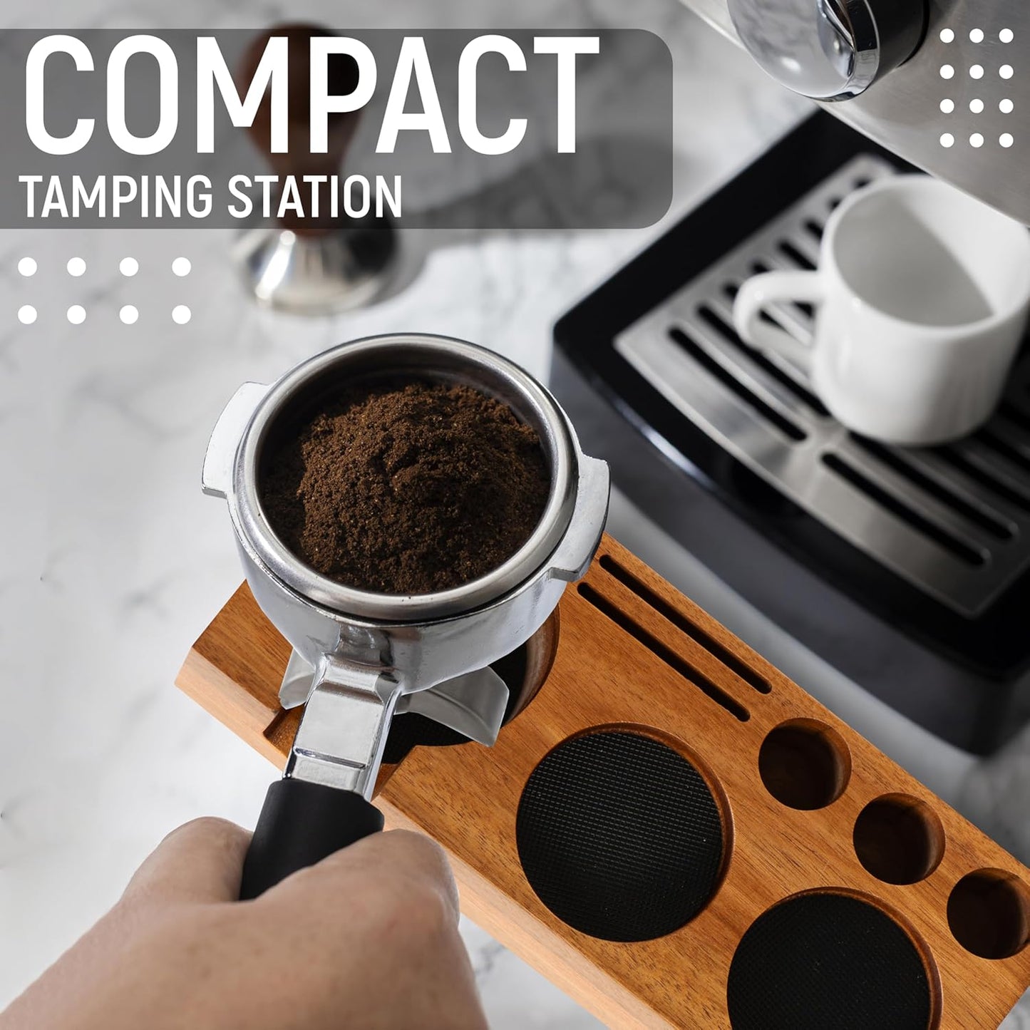 Espresso Tamping Station, Acacia Wood Tamper Station, 54-58 MM Coffee Tamper Holder, Espresso Machine Accessories