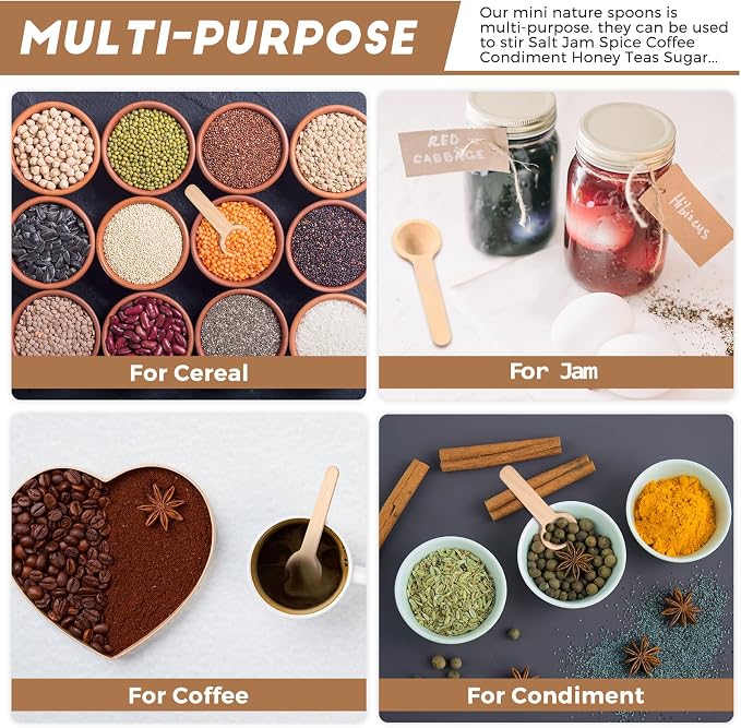 Patelai 100 Pieces Mini Wooden Spoons Bulk 3 Inch Small Condiments Tiny Jars - Image 7