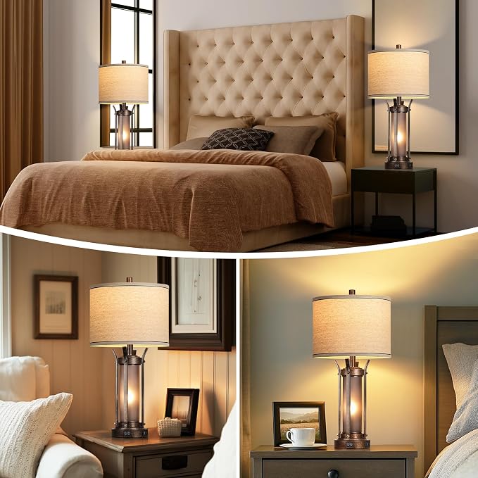 QiMH Farmhouse Table Lamps for Living Room, Rustic Beside Lamps for Bedroom - Image 6
