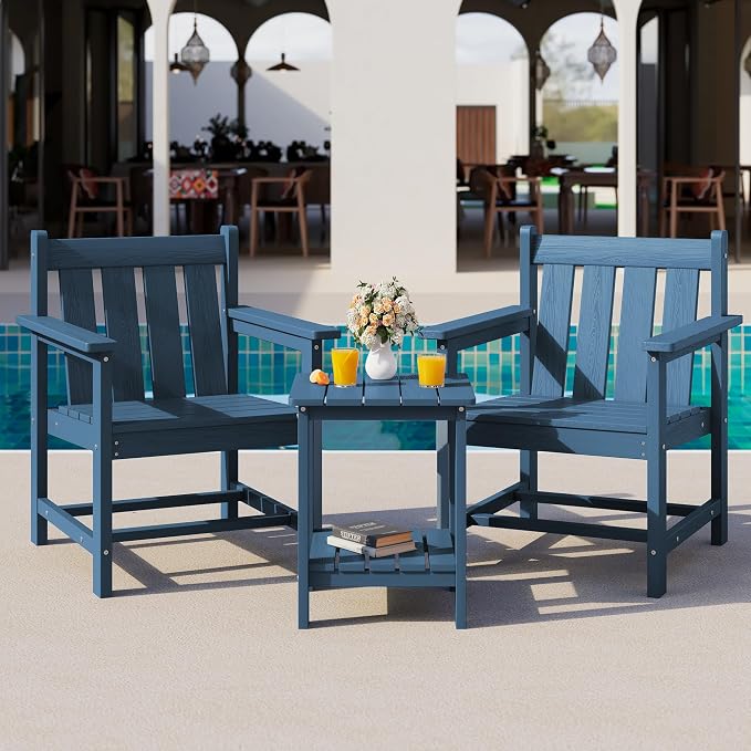 SEWRWALL 3 Pieces Patio Bistro Set, All Weather Adirondack Chair Set - Image 9