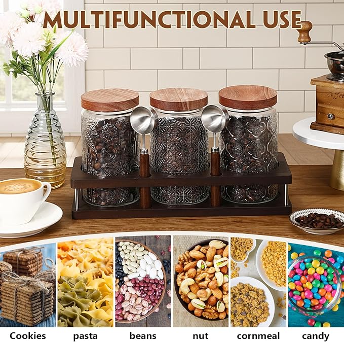 Suclain 3 Pcs Glass Coffee Bean Container 44 oz Airtight Coffee Canister - Image 7