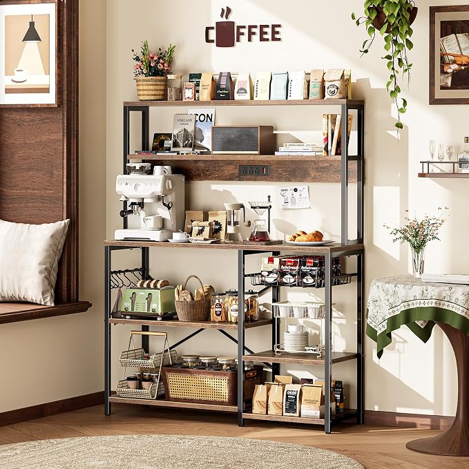 SUPERJARE Bakers Rack with Power Outlet, 47.2 Inches Coffee Bar with 3 - Image 9