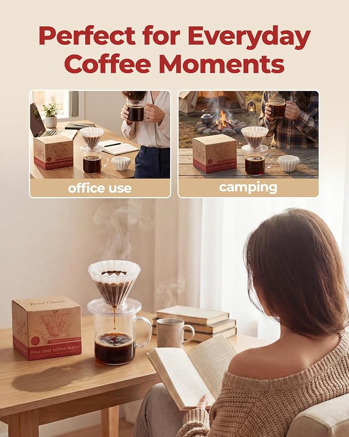 Pour Over Coffee Dripper with 40 Paper Filters, Coffee Filter Cup, Manual Drip - Image 8