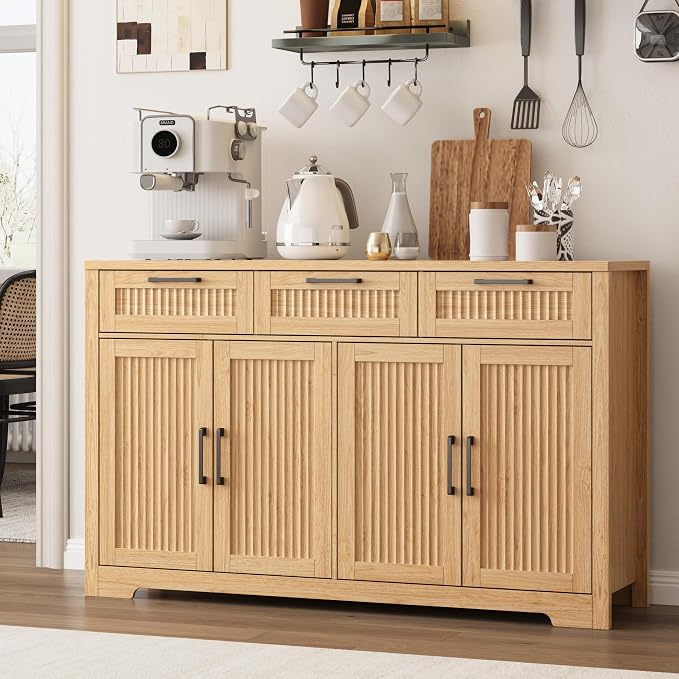 Buffet Cabinet with 3 Drawers, Kitchen Storage Sideboard Coffee Bar Cabinet - Image 8