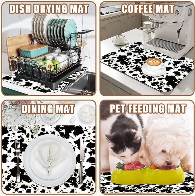 Dish Drying Mat Cow Print Coffee Bar Mat - Image 7