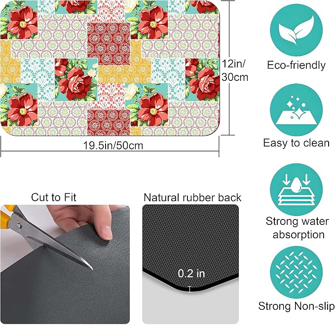 Coffee Bar Mat Accessories for Countertop Pioneer Flower Absorbent Hide Stain - Image 6