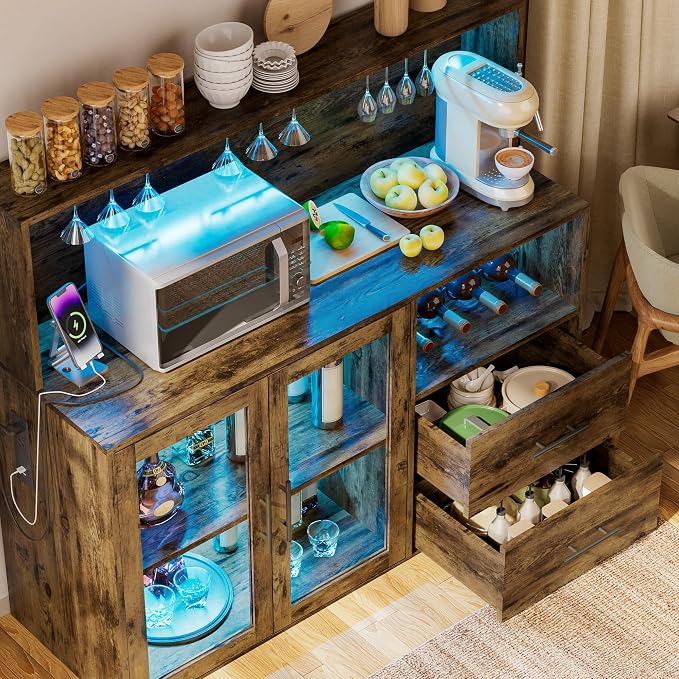 Grepatio Wine Bar Cabinet with RGB Light, Liquor Cabinet with Wine Rack and - Image 8