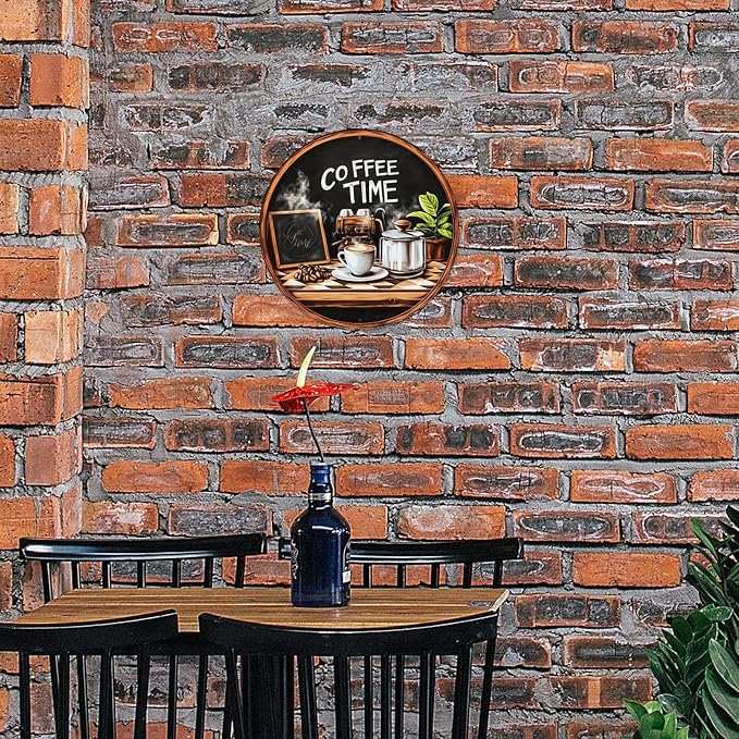 Coffee Time Chalkboard Coffee Maker Cup Beans Plant Round Tin Sign Vintage - Image 8
