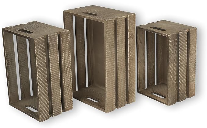 Wallniture Kitchen Storage Wine Rack Wooden Crate Basket Walnut Set of 3 - Image 7