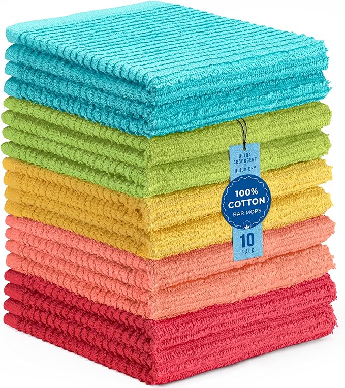 DecorRack 100% Cotton Bar Mop Towels, Kitchen Dish Cloths, Ultra Absorbent by DecorRack