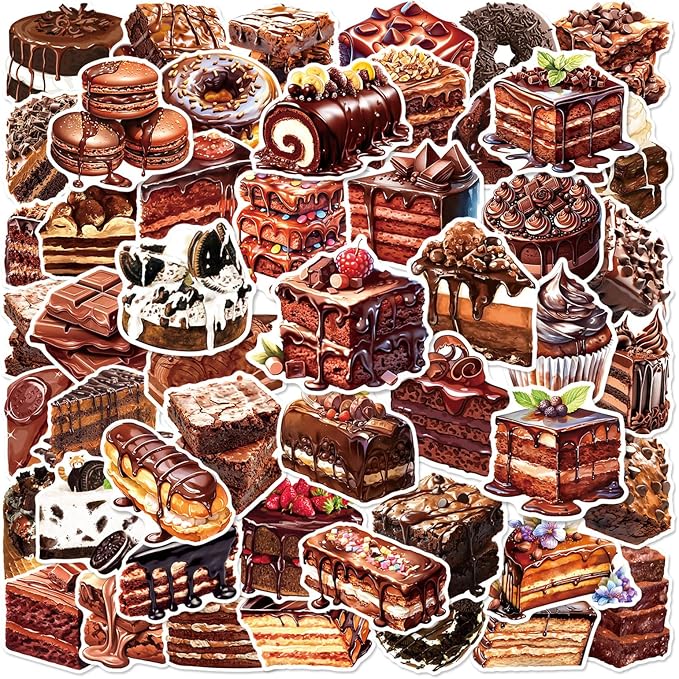 Chocolate Cake Stickers Pack, Water Bottle, Aesthetic Vinyl Waterproof Decals - Image 6