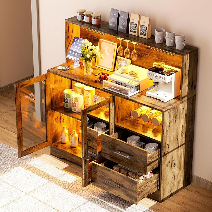 Grepatio Bar Cabinet with Wine Rack, Liquor Cabinet with RGB Light, Coffee Bar - Image 8