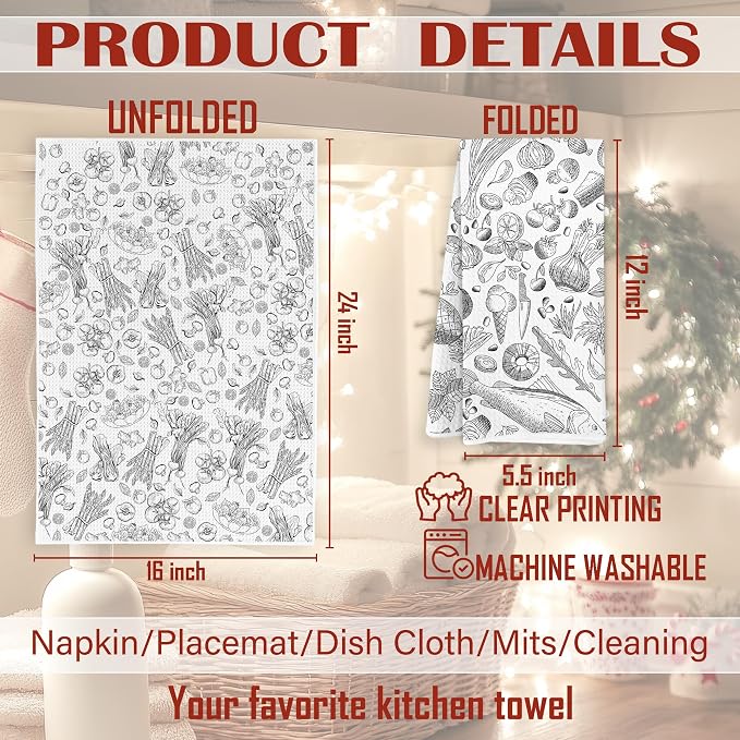 Botanic Vegetables Fruit Kitchen Towels, Vegetables Lover Gifts Dish Tea Towels - Image 7