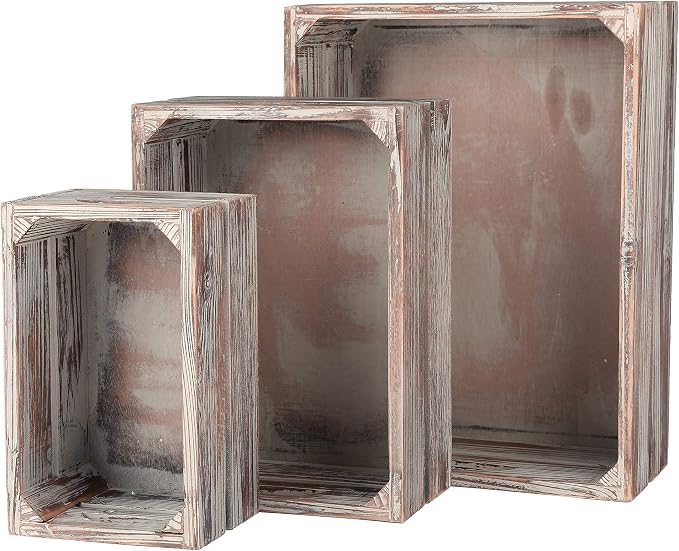 MyGift Country Rustic Torched Wood Storage Decorative Box, Nesting Wooden Crate - Image 5