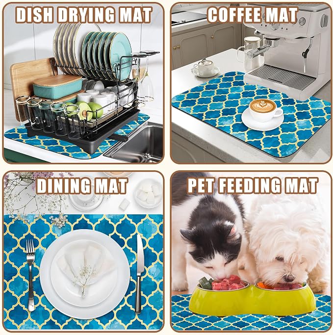 Dish Drying Mat Blue Moroccan Tile Coffee Bar Mat - Image 7