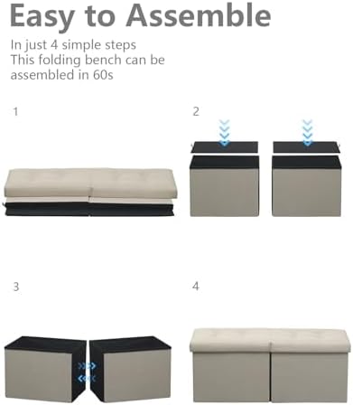 AmasSmile Storage Bench Folding Ottoman Foot Rest Stool, 34 inch Beige Linen - Image 7