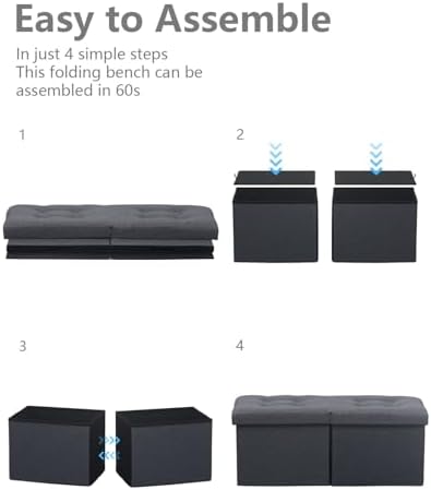 AmasSmile Storage Bench Folding Ottoman Foot Rest Stool, 34 inch Grey Linen - Image 9