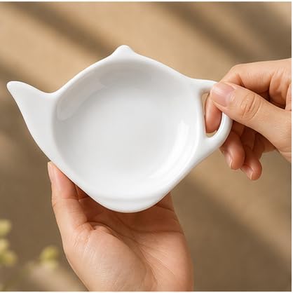 12 Pcs White Ceramic Tea Bag Holder Set, Teapot Shaped Tea Bag Rest Drip Tray - Image 3
