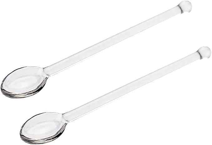 2 Pcs Clear Glass Drink and Dessert Spoons by Unknown