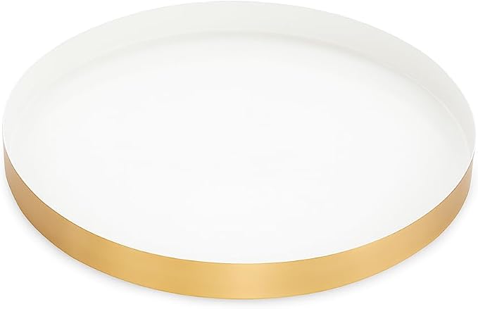 Allegorie Round Decorative Enamel Gold Metal Tray | Stylish Vanity Organizer or by Allegorie