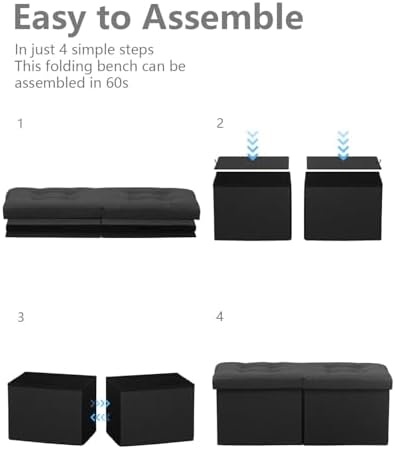 AmasSmile Storage Bench Folding Ottoman Foot Rest Stool, 34 inch Black Linen - Image 7