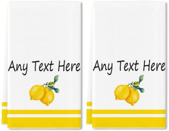 Custom Lemon Kitchen Towel 2-Pack Set, Design Your Own Text One Side, Custom by Ymaotrade