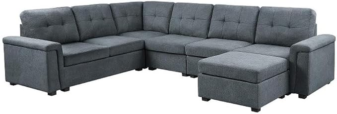 Pemberly Row Gray Woven Fabric 7-Seater Corner Sectional Sofa, Modular Design by PEMBERLYROW