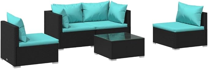 5-Piece Garden Lounge Set Black PE Rattan Modular Outdoor Sectional Furniture by Unknown