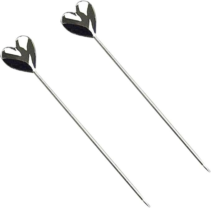 Cocktail Garnish Stick 2pcs Fruit Picks Stainless Steel Heart Shape by BIUDECO