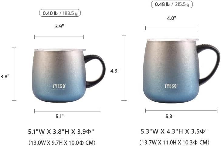 TYESO Office Coffee Mug,Vacuum Insulated Mug Double Wall Stainless Steel Tumbler Cup (Blue, 16 oz)