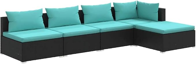 5 Piece Garden Lounge Set with Plush Cushion, Modular PE Rattan Sectional Sofa by Unknown