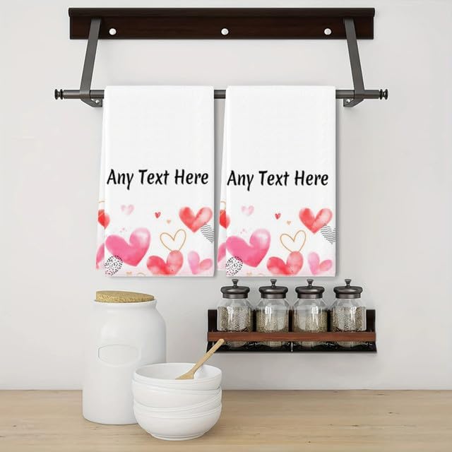 Custom Heart Kitchen Towel 2-Pack Set, Design Your Own Text One Side, Custom - Image 2