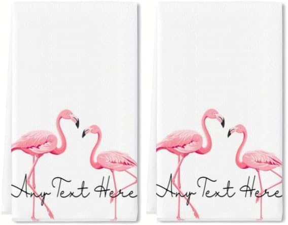 Custom Flamingo Kitchen Towel 2-Pack Set, Design Your Own Text One Side by Ymaotrade
