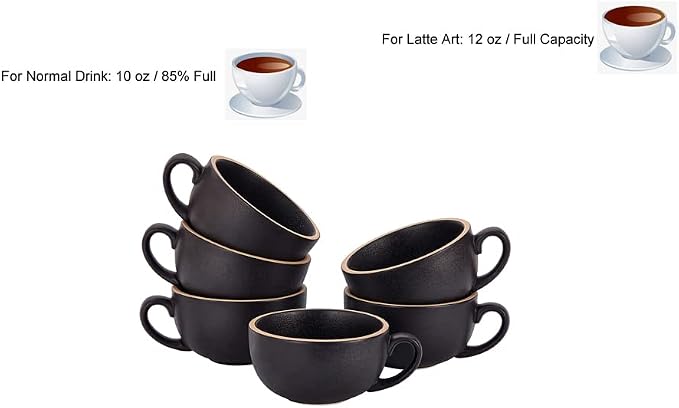 Coffeezone Set of 6 Cups Vintage Design 12 oz Professional Barista Ceramic - Image 4