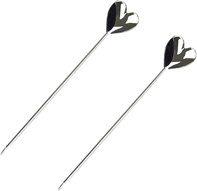 Cocktail Garnish Stick 2pcs Fruit Picks Stainless Steel Heart Shape - Image 5