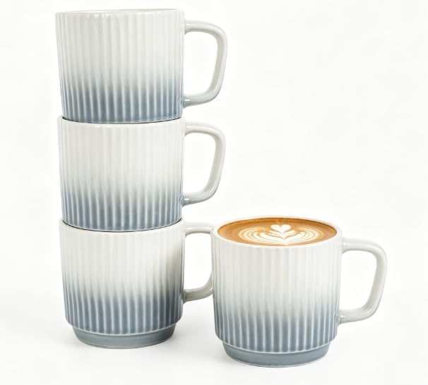8 oz Stackable Coffee Mugs Set of 4, Ceramic Coffee Mugs Cappuccino Cups Set by Seworlan