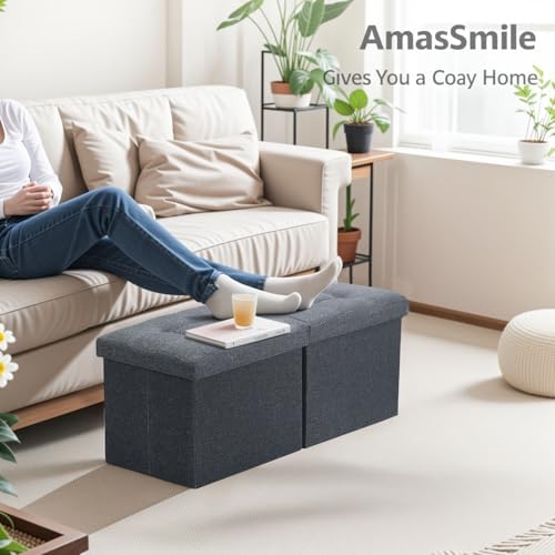 AmasSmile Storage Bench Folding Ottoman Foot Rest Stool, 34 inch Grey Linen - Image 4