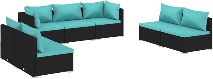 7 Piece Garden Lounge Set Black PE Rattan Modular Sectional Outdoor Furniture by Unknown