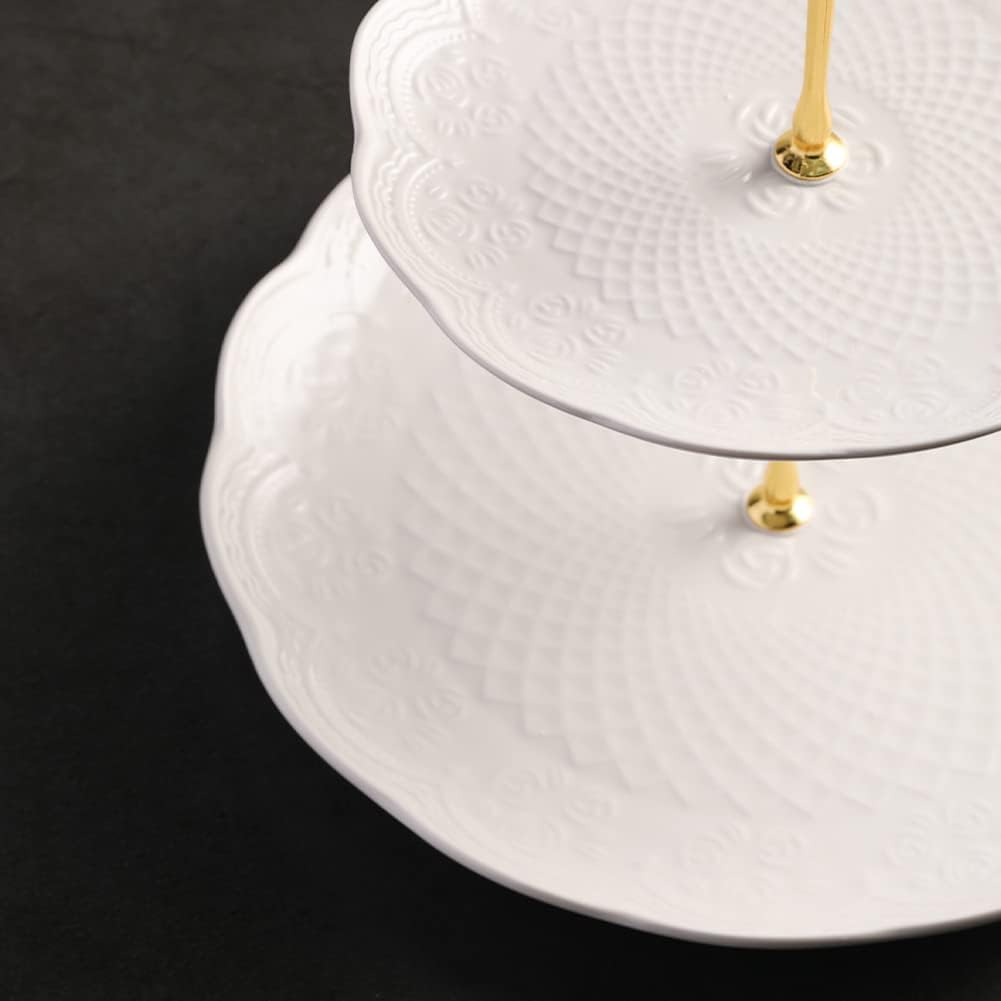 Sweejar 3 Tier Ceramic Cake Stand Wedding, Dessert Cupcake Stand for Tea Party Serving Platter(Rose White)