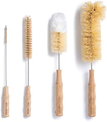 4 Pcs Bamboo Bottle Brush Set by HELLO NATURE – Long Handle Cleaning Brushes by Unknown