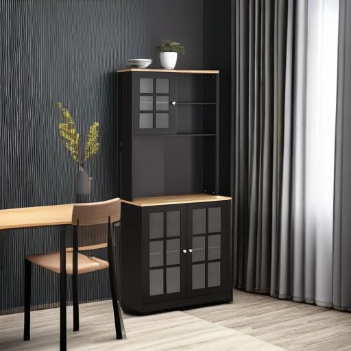 HOMCOM Kitchen Pantry Storage Cabinet, Large Countertop, Glass Doors and - Image 6