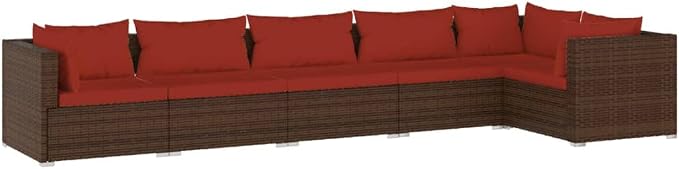 6 Piece Garden Lounge Set Brown PE Rattan Outdoor Sectional Sofa by Unknown