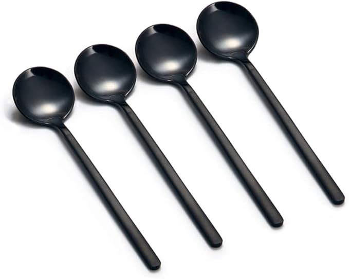 Set of 8 Mini Espresso Spoons 5.3-inch Matte Black Frosted Handle Stainless by LINWIN