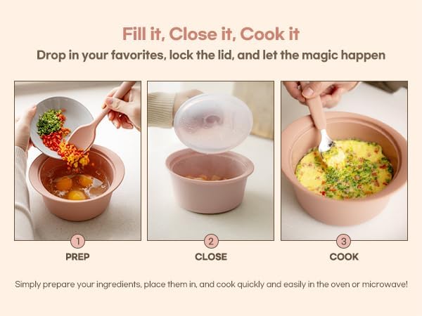 Microwave Silicone Steamer for Baby Food, Made In Korea, Oven & Dishwasher Safe to 482°F, Easy Clean, Microwave Pot with Handle & Lid, 100% Food Grade Steamer Bowl (Terracotta Rose, 19oz (550ml))