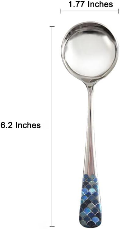 Stainless Steel Coffee Round Spoon, Korean Dessert Spoon, Fish Scale Pattern - Image 2