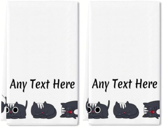 Custom Cat Kitchen Towel 2-Pack Set, Design Your Own Text One Side, Custom by Ymaotrade