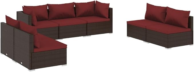 7-Piece Garden Lounge Set Brown PE Rattan Modular Outdoor Sectional Sofa by Unknown