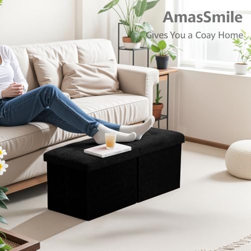 AmasSmile Storage Bench Folding Ottoman Foot Rest Stool, 34 inch Black Linen - Image 5